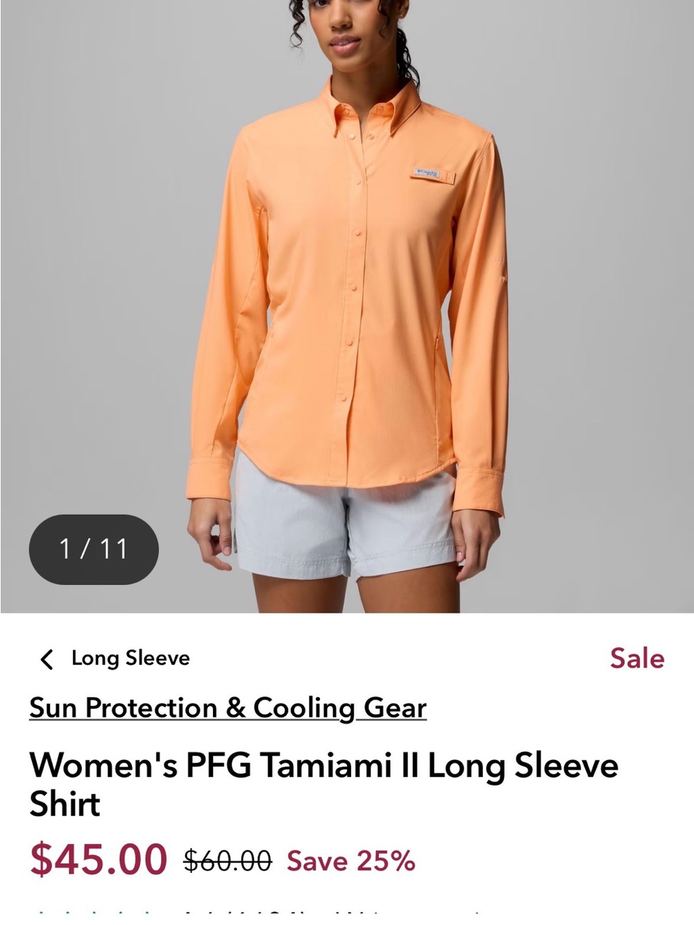 Columbia Women's Button-Down Long Sleeve Shirt - Peach